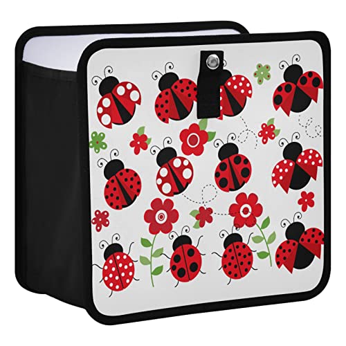Image of Ladybugs Car Trash Can, Red Scarab Flower Foldable Hanging Car Trash Bag, Small Waterproof Car Accessories Garbage Bin