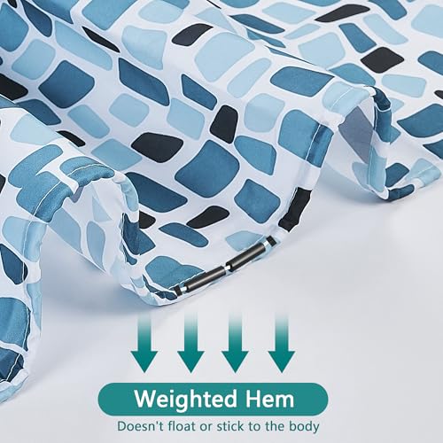 Hoomtaook Duschvorhang 240x200cm Blau Mosaik, Wasserdicht Textil Polyester Waschbar mit 12 Haken und Gewicht Unten
