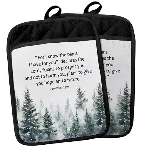 Christian Gifts for Women Pot Holders with Pockets, Jeremiah 29:11 Christian Bible Verse Pot Holders Heat Resistant Oven Mitts Hot Pads for Kitchen Baking Cooking,Potholders for Kitchens