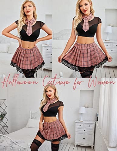 Avidlove Naughty Schoolgirl Lingerie Sexy Student Costumes Cosplay School Girl Outfit Lingerie Exotic Apparel Pink Small #TOP1