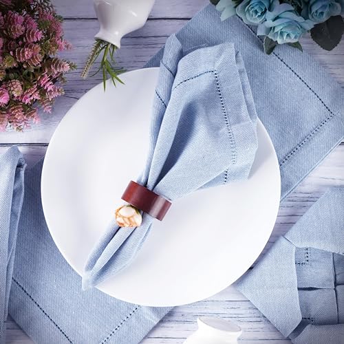Image of FINGERCRAFT Hemstitched Cotton Table Napkins - Set of 12, 20x20 Inch, 100% Cotton Cloth Napkins with Faggoting Stitching - Durable & Elegant for Parties, Hotels, Everyday Use (Sky Blue Twill)
