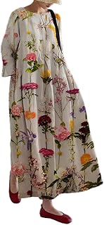 Women's Flowy Oversized Baggy Colorful Boho Floral Cotton Long Sleeve Maxi Dress Casual Loose Long Dress - Buy now