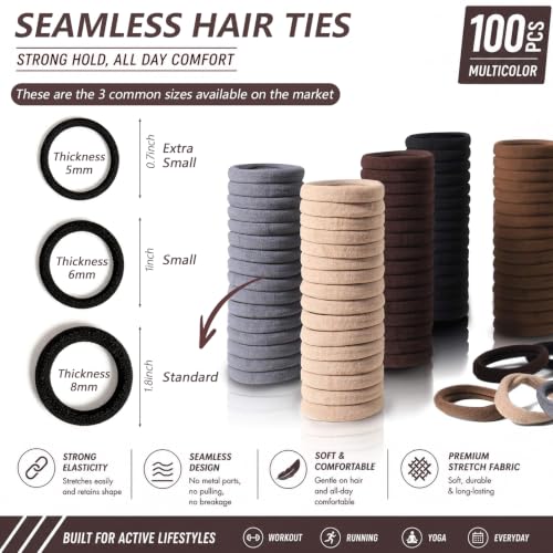 Image of Bessrung 100PCS Brown Seamless Elastic Hair Ties No Damage for Women Girls | Soft Stretch Hair Elastics, Snag-Free Hair Bands for Thick Thin Hair, Strong All-Day Hold, Hair Accessories for Everyday Use