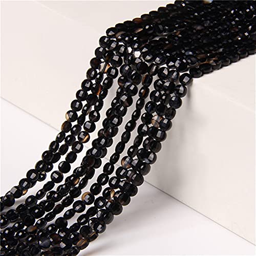 Perles en Pierre Naturelle 4mm 6mm Petit Perle en Pierre Agat Noir Lâche Entretoise Ronde Faceté Black Spacer Beads Bijoux DIY Accessoires de Bijoux Charm 15 ''