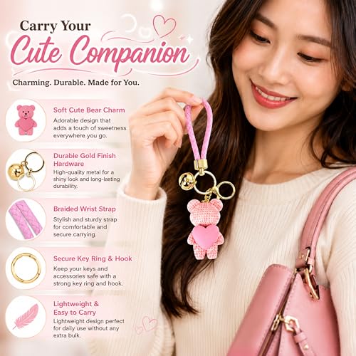 Image of Storite Bunny Keychain for Women & Girls, Cute Rabbit Bag Charm with Heart Pendant, Braided Strap & Bell, Fashion Key Ring for Handbags, Backpacks & Car Keys