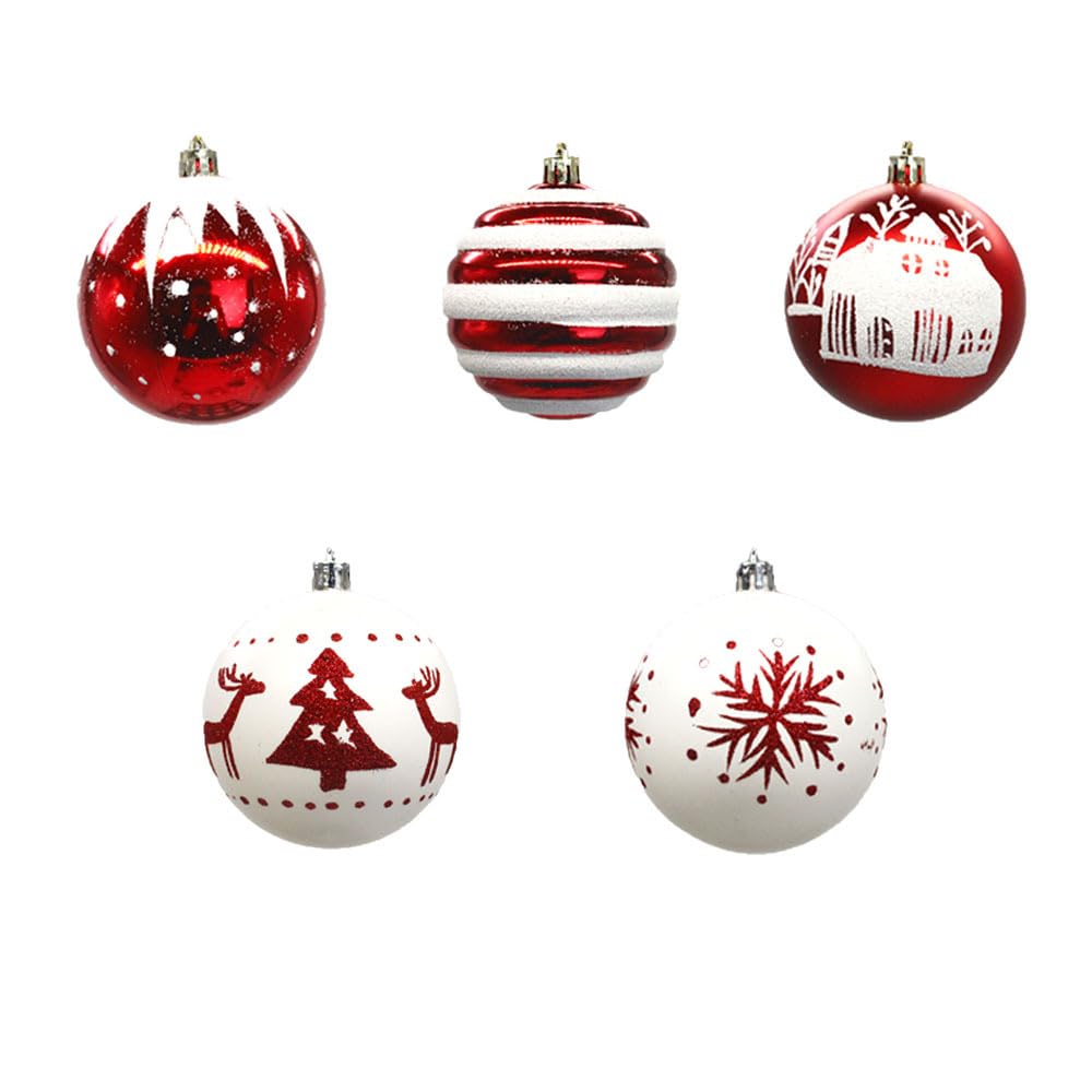 Décoration d'arbre de Noël, Ensemble de décoration de Boule de Noël 16pcs, Ensemble de décoration de Boule de décoration de Noël enBlanc argenté (Rouge Blanc)