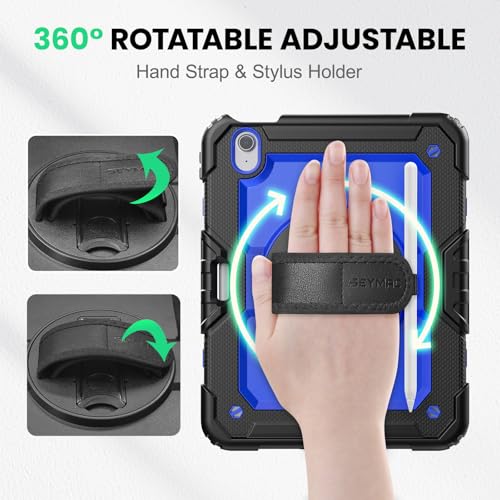 Image of SEYMAC Case for iPad Air 11 Inch M4 / M3 / M2 (2026 /2025 / 2024), Heavy Duty Shockproof Protective Case with Screen Protector, 360 Rotating Stand and Hand /Shoulder Strap, Blue