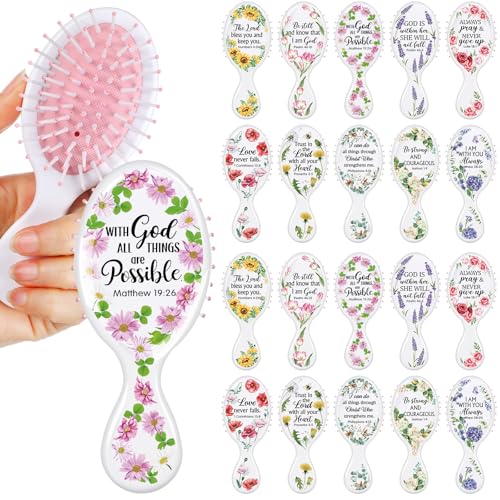 Meanplan 20 Pcs Bible Verse Mini Hair Brush for Women