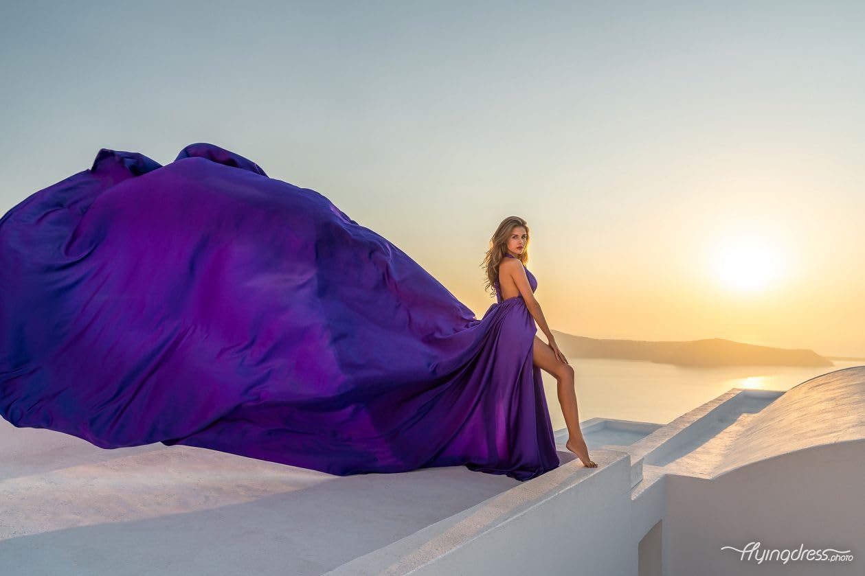 V Neck Wedding Photography Satin Flying Dress, Long Flowy Train for Gorgeous Photoshoot, Engagement Summer Dress,