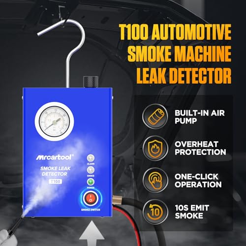 PARAOUTIL T100 Nebelmaschine Kfz mit Integrierter Pumpe Manometer 10 Sekunden Rauch Lecksuchgerät mit Überhitzungsschutz für EVAP Ansaug Auspuff Systeme