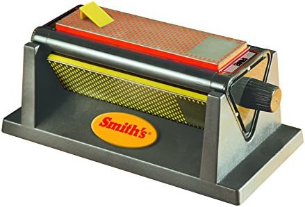 Smith’s 50008 8” Diamond Tri-Hone Bench Stone - Fine, Medium, & Coarse Stones - 3-Way Honing & Sharpening System - Nonslip Rubber Feet - Restore Tools, Hunting, Kitchen, Fishing & Pocket Knives