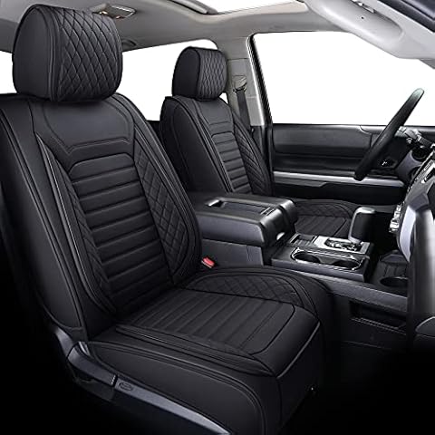 Aierxuan Car Seat Covers Full Set Compatible with Toyota Tundra Custom Fit 2008-2025 Truck Pickup Crewmax Double Cab Waterproof Leather Seat Cushions with Split Bench 40/60(Full Set/Black) Cover