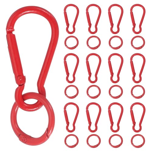 uxcell 20 Pcs Spring Snap Clip, Spring Snap Key Chain Hook with O Ring, Multipurpose Candy Color Quick Link Keychain Clips Buckle for DIY Lanyard Crafts Camping Backpacking, Red