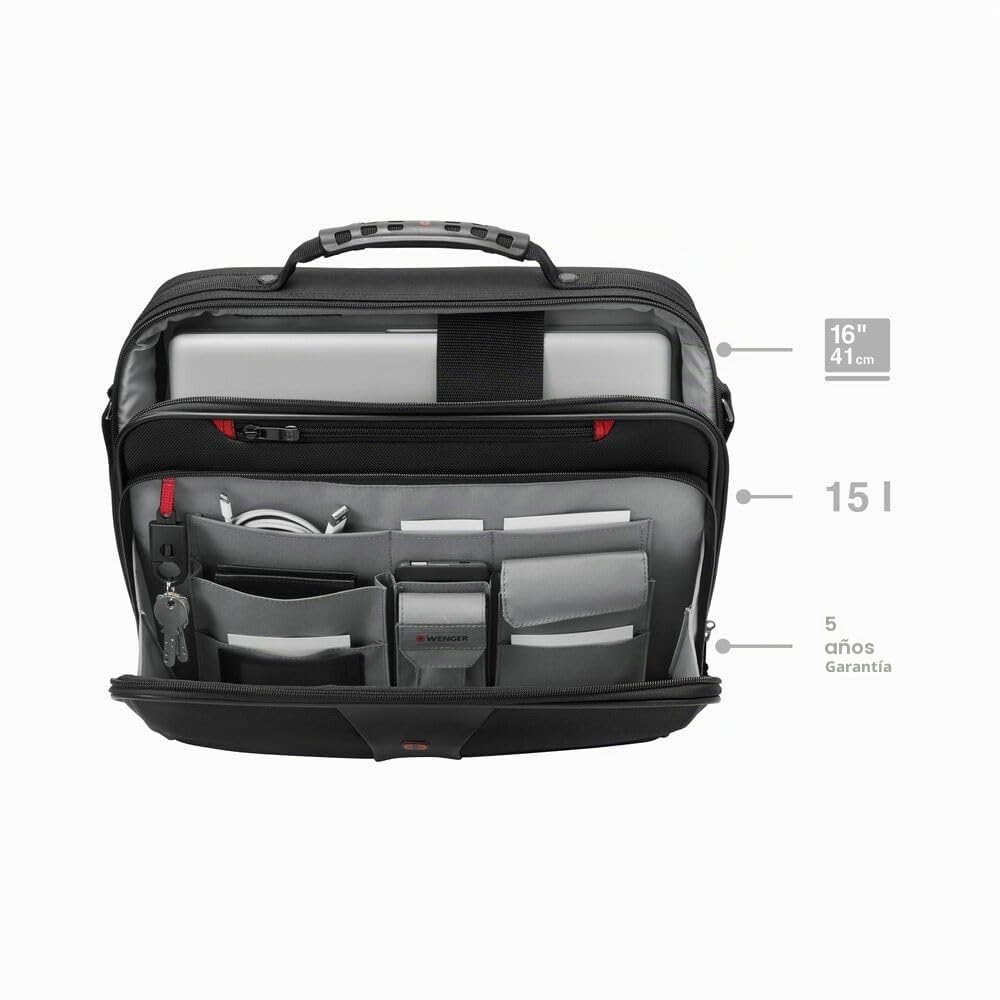 Wenger Legacy 16 Maletín para portátil con correa, portátil de hasta 16 pulgadas, maletín, organizador de artículos, 15 l, mujer hombre, oficina viajes negocios universidad, negro, 600647