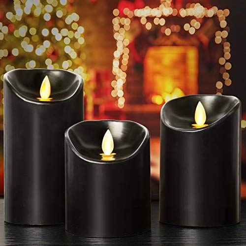 Aku Tonpa Flameless Candles Battery Operated Pillar Real Wax Electric LED Candle Set with Remote Control Cycling 24 Hours Timer, Pack of 3