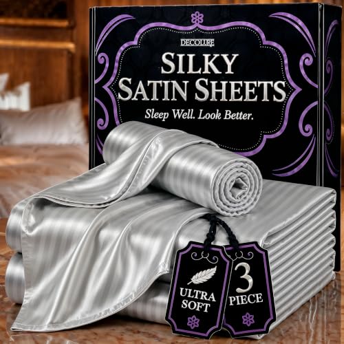 Image of DECOLURE Satin Sheets Twin Size | Softer Than Silk | Luxury 3 Pc Bed Set