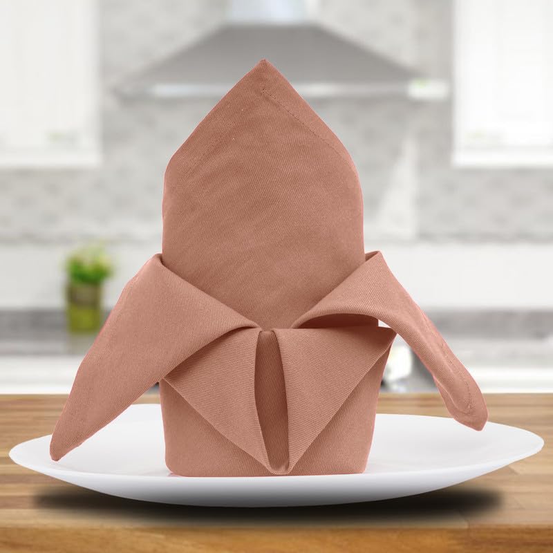 Sweet Needle, Pack of 12-100% Cotton Oversized Dinner Napkins 45 CM x 45 CM (18 IN x 18 IN), Peach - Image 2
