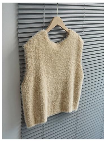 SweatyRocks Women's Faux Fur Sweater Vest Fuzzy V Neck Sleeveless Knit Vest Top2