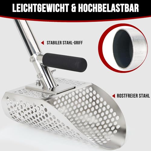 PAMLIAPY Sandschaufel für die Erkennung von Metallen, Edelstahl-Sandsieb-Schaufel mit langem Stahlgriff, Metalldetektor-Schaufel, Metalldetektor Zubehör (Schaufeln mit Edelstahlgriff)