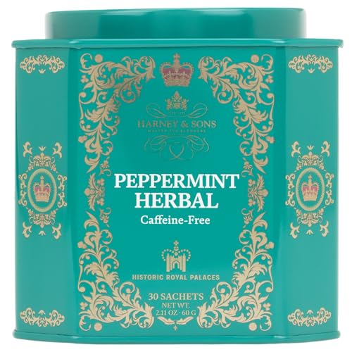 Harney & Sons Peppermint Herbal Tea in Sachets, Caffeine-Free Herbal, 30 Sachets