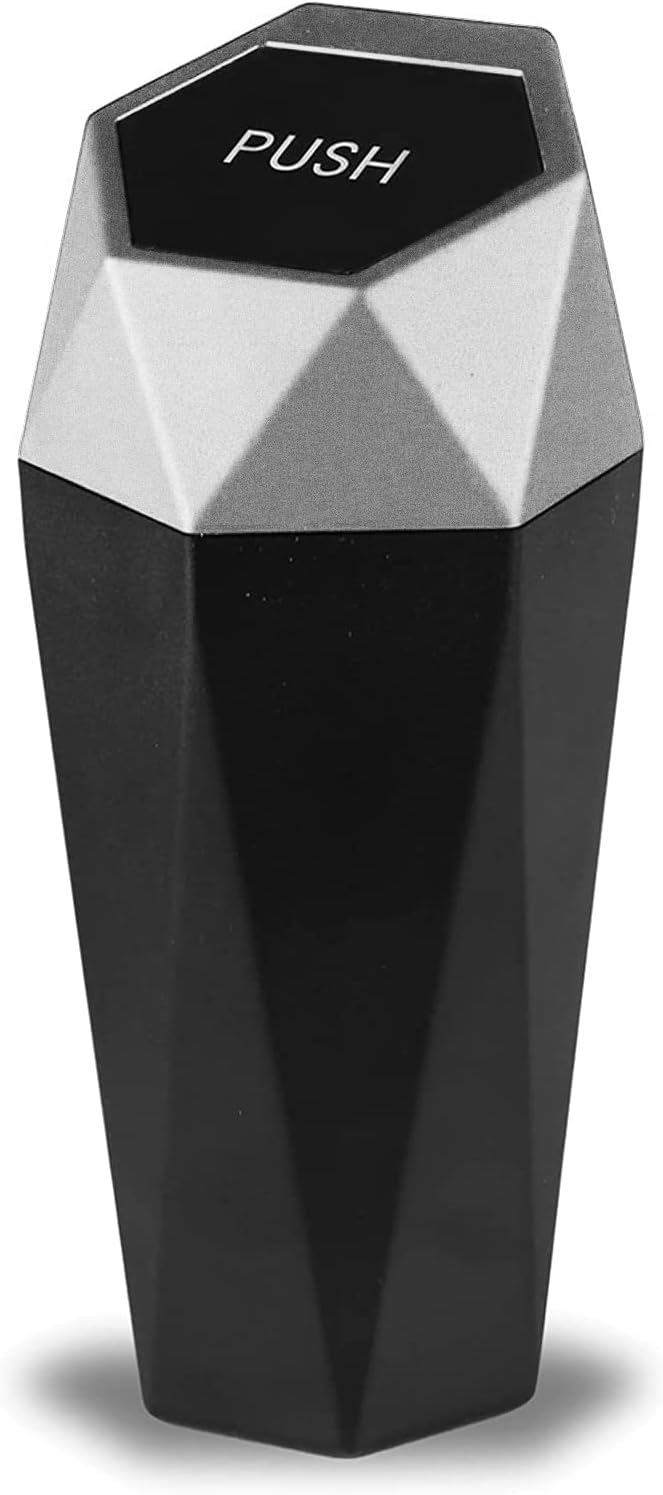 JUSTTOP Car Trash Can with Lid, Mini Diamond Design Portable Trash Can, Plastic Material and Multipurpose Organizers for Car,Home,Office(Silver)