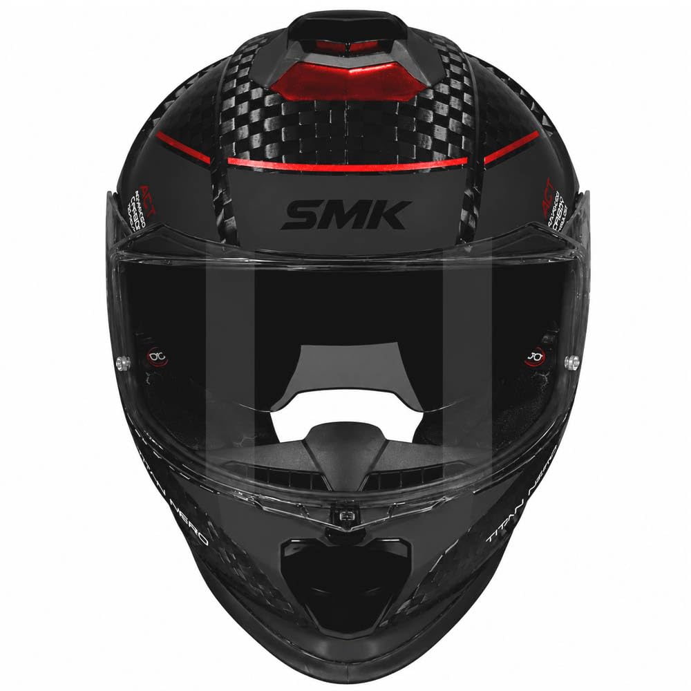 SMK Titan Carbon Nero Rojo Cromado - Casco de Moto Integral en Fibra de Carbono con Visor Solar Interior - Unisex Helmets Hombre y Mujer, Homologado 22.06