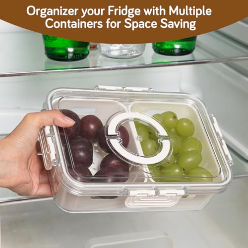 Image of HOKIPO Fridge Storage Containers with 2 Partition - BPA Free Food Grade Plastic Storage Containers for Refrigerator & Freezer | Fresh Vegetable Crisper Box & Kitchen Storage Set (AR-6102)