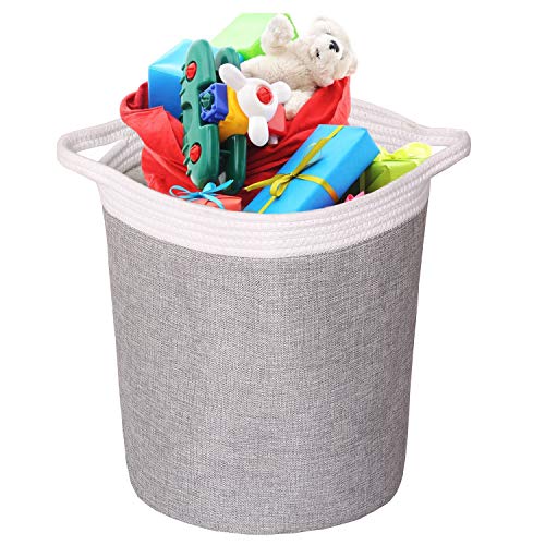 Miracle Baby Cesta Plegable Colada, Cesta Tela Almacenaje Infantil Impermeable,Cesta de Almacenamiento con doble Tela Capa para Organizadoras Juguetes Ropa,(Gris + blanco)38 * 33cm