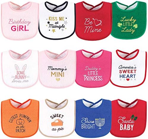 Hudson Baby Unisex Baby Cotton Terry Drooler Bibs with Fiber Filling, Cute Girl Holiday Sayings, One Size