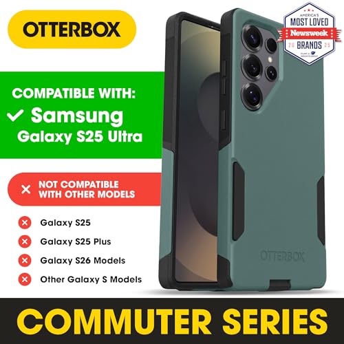 Image of OtterBox Samsung Galaxy S25 Ultra Commuter Series Case - Eclipse Green (Green & Black), Slim & Tough, Duel Layer, Pocket-Friendly, Port Protection, Protective Phone Case