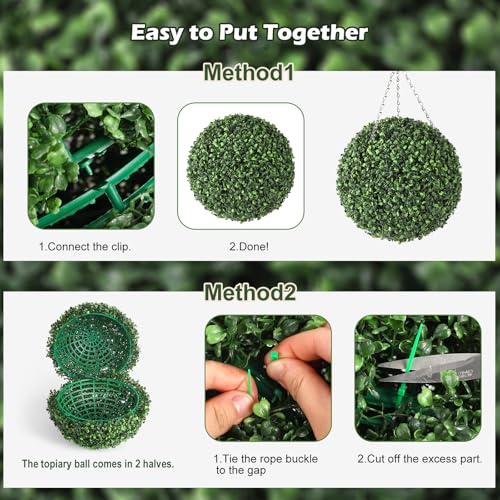 20” Artificial Plant Topiary Ball, Pre-Lit Artificial Topiary Plant with 8 Mode, 40 LED Lights, Battery Operated,and Remote Control, Light Plant Ball for Backyard, Wedding and Home DéCor (2-Pack)