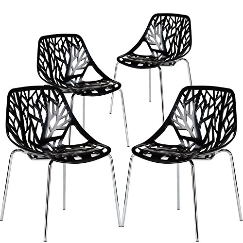 Poly and Bark Modern Mid-Century Birds Nest Dining Side Chair in Black