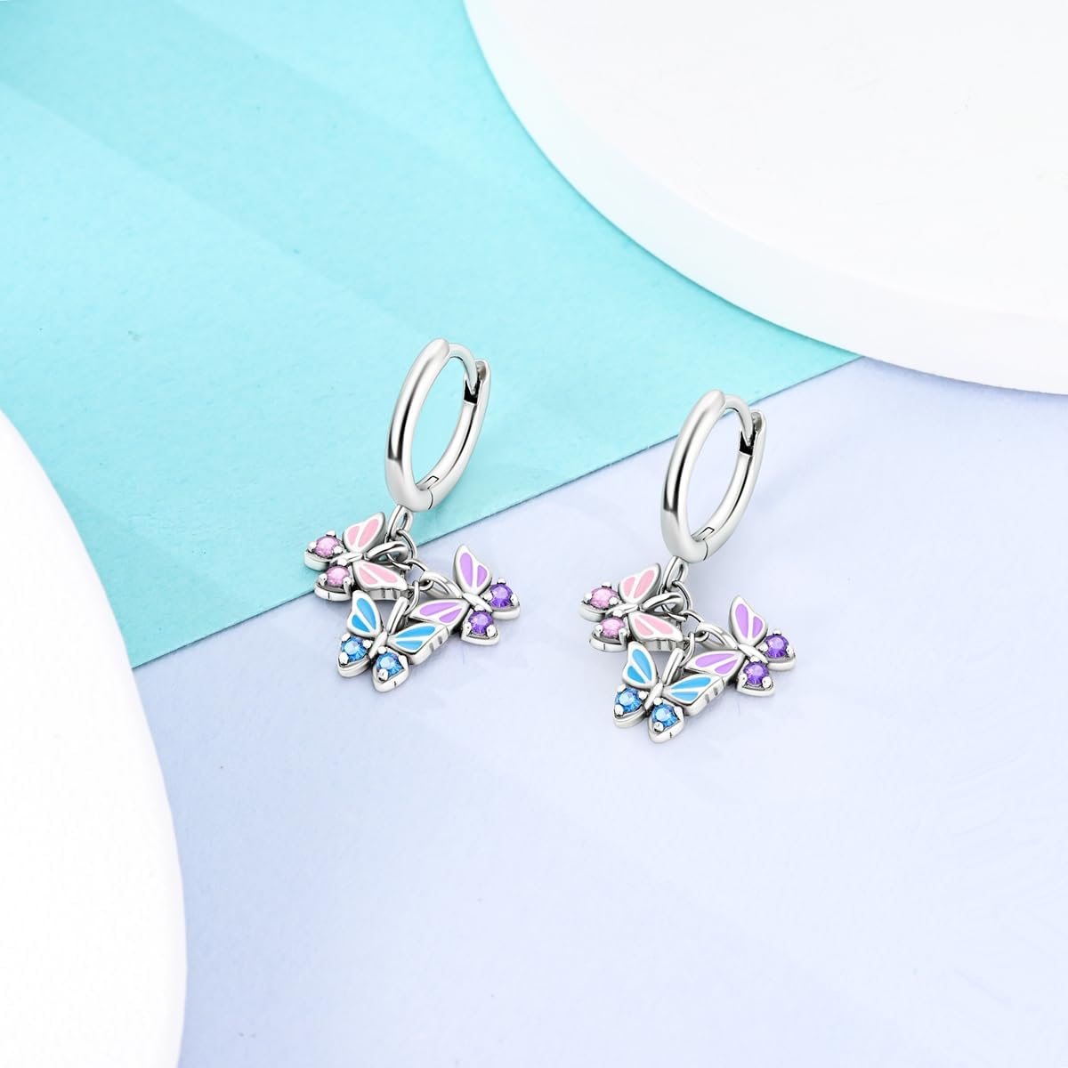 Hapour Cubic Zirconia Huggie Earrings Small Hoop Butterfly Earrings for Teen, S925 Sterling Silver Lightweight Drop Dangle Huggie Earrings for Women - Image 2