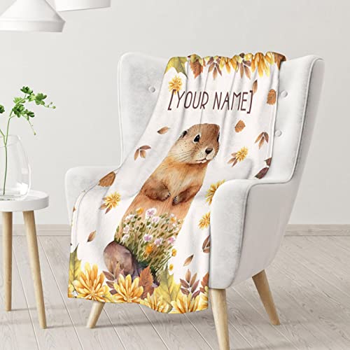 Custom Groundhog Throw Blanket - Soft, Fuzzy & Warm - 50x60 Inches Flannel Blankets for Living Room, Sofa - Beige Cute Throws Gift for Teens
