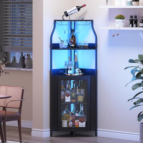 Garvee Corner Wine Bar Cabinet, 5-Tier Corner Liquor Storage Cabinet