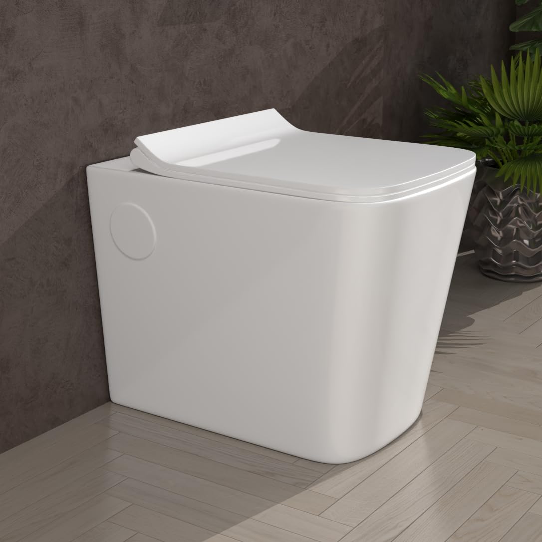 Ceramic One Piece Floor Mount Western Toilet/Water Closet/Commode With Soft Close Toilet Seat - 4" S Trap Outlet Is From Floor (White)