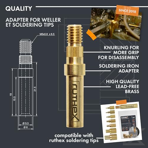 Image of ruthex 2x Soldering Tips adapter for Weller series ET & LT - Soldering Iron tip compatible with Weller Soldering Irons WE1010, WP80, WEP70 for inserting threaded inserts in 3D printing