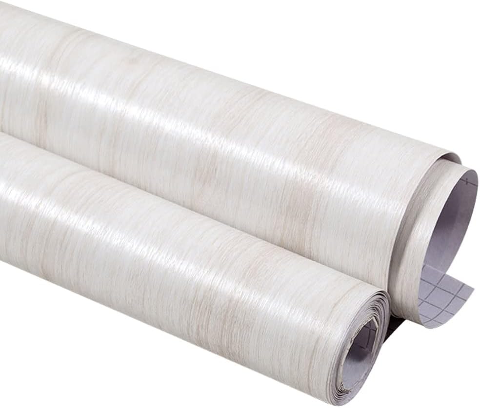 Queenbox 15.7x196.9in Wooded Peel and Stick Wallpaper, Removable Rustic Vintage Texture Decorative Film for DIY Drawer Shelf Liner Cabinet, White Maple