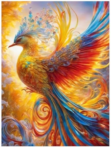 Image of Jasol Diamond Painting Kit, 40x30 Cms, Full Drill, 5D Crystals, Home Wall Decor Gift Set (Phoenix Bird M45610)