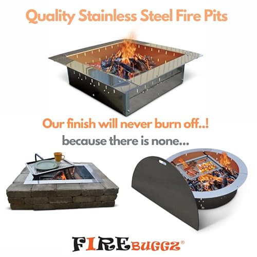 Firebuggz Square Fire Pit Insert - 32 Inch Outer, 24 Inch Inner Diameter Heavy Duty 2.5Mm (.109) Stainless Steel Fire Pit Ring Diy In Ground Or Above Portable Firepit Ring For Outdoor Yard Camping Fireplace Cooking #TOP3