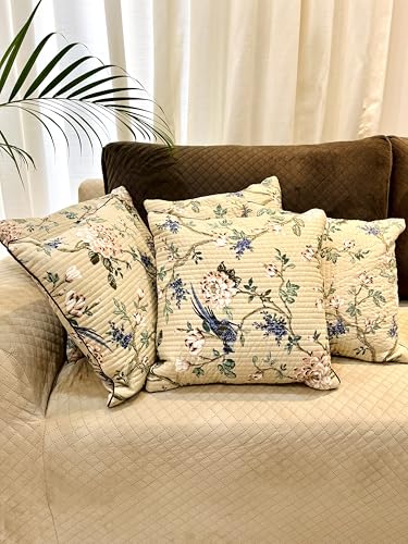 Image of Jaipur Weaves Cushion Cover 16 inch x 16 inch - Pure Cotton, Decorative Soft Floral Cushions for Sofa /Bed /Chair, Gift for Home Decor (5, Garden Cream), 180 TC