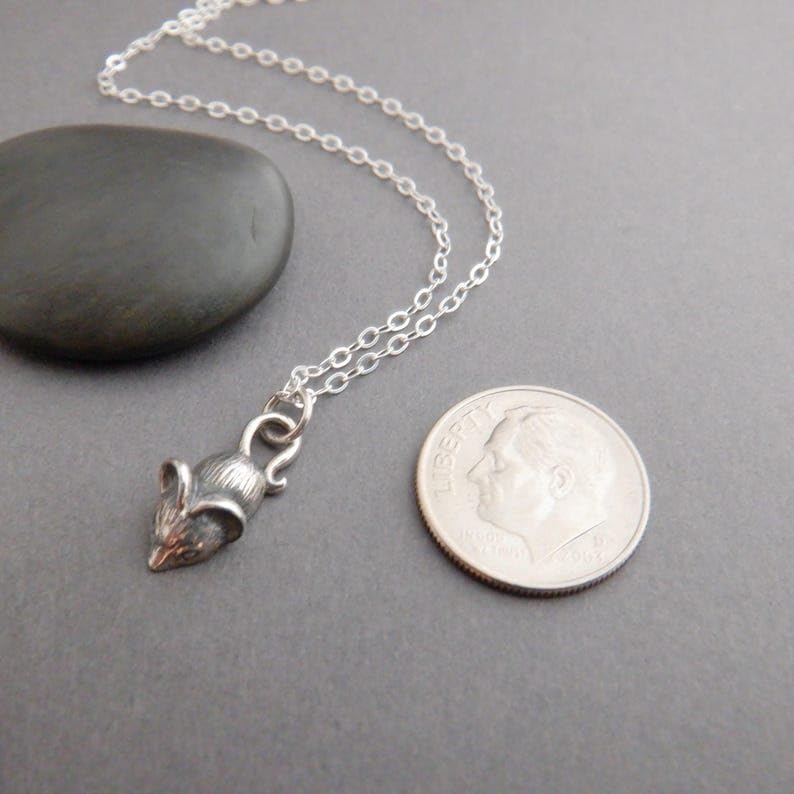 Collar de ratón en plata de ley 925 colgante animal pequeño amuleto roedor cadena 45cm 3