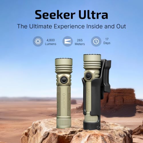 Image of OLIGHT Seeker Ultra Rechargeable LED Flashlight, 4800 Lumens High Power Bright Light with Dual Charging, USB C Holster for Emergency, Camping, Search & Rescue(Olive Green)