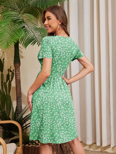 Image of Heymoments Womens Summer Short Sleeve Casual Dresses V-Neck Beach Dress with Pockets S-2XL