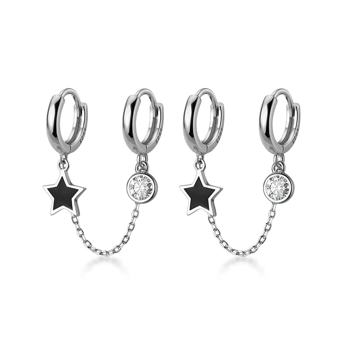 SLUYNZ Solid 925 Sterling Silver Black Star Double Hoop Earrings