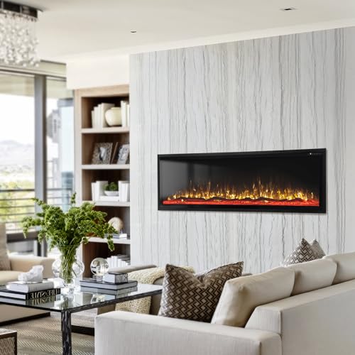 Image of 60 inch Electric Fireplace Inserts /Wall Mounted Ultra-Narrow Bezel Fireplace