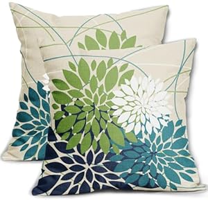 Blue Green Teal Pillow Covers 18x18 White Dahlia Flower Elegant Colored Decorative Throw Pillows Farmhouse Outdoor Decor for Home Sofa Bed Couch Modern Floral Square Cushion Cases, Set of 2 Blue Green Teal Pillow Covers 18×18 White Dahlia Flower Elegant Colored Decorative Throw Pillows Farmhouse Outdoor Decor for Home Sofa Bed Couch Modern Floral Square Cushion Cases Set of 2