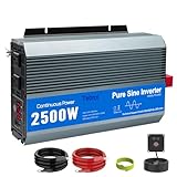 Tebrol 2500W Pure Sine Wave Inverter 12V DC to 120V AC Converter for Home, RV, Truck, Off-Grid Solar Power Inverter with Built-in 5V/2.1A USB, AC Hardwire Port, Remote Controller