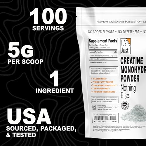 It's Just! Creatine Monohydrate Powder, Unflavored, 500g / 100 Servings — view 7