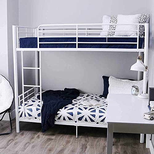 Image of Metal Bedroom Space Saving Design Bunk Single Bed, Paint Finish White, Glossy